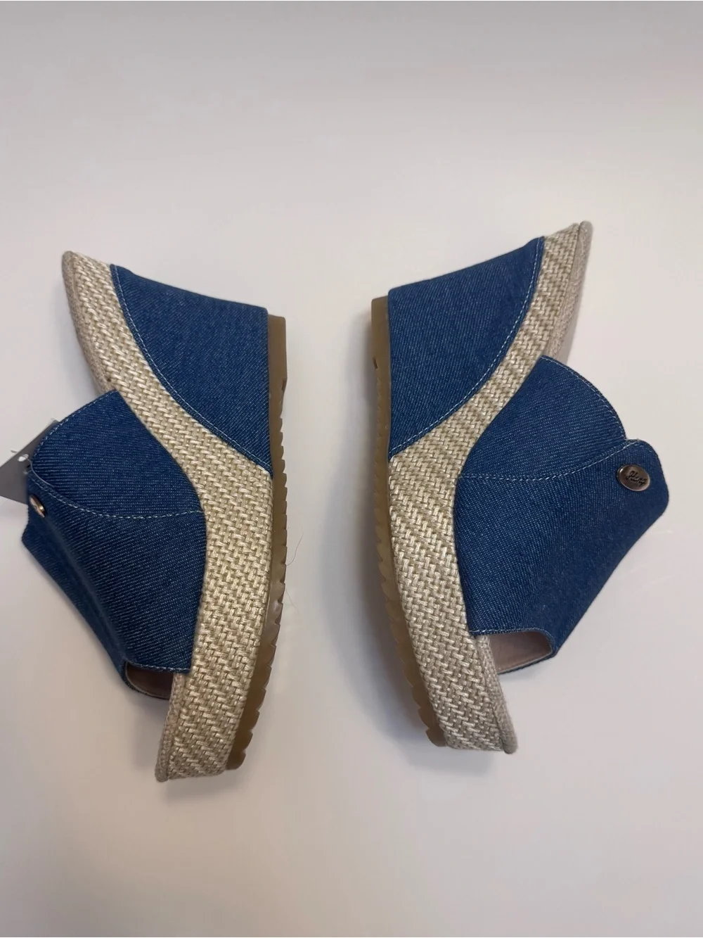 Denim Blue Wedge Slide Sandals for Women